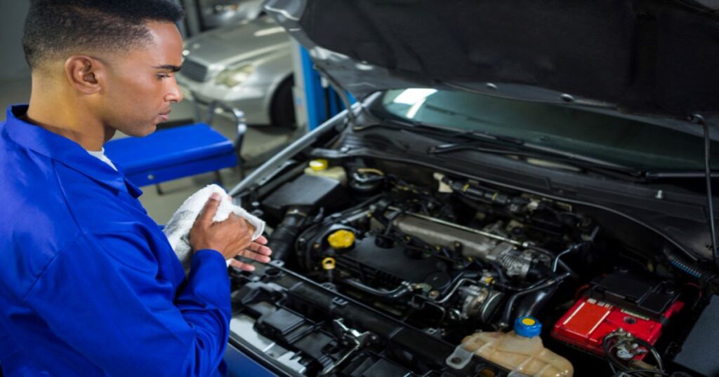 a mechanic view car engine 