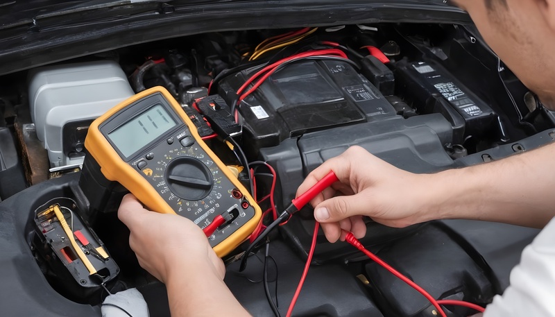 a man check his car purge valve with multimeter
